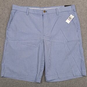 NEW IZOD Golf Short Men 38 Seersucker Blue Check Plaid Sun Control Wicking 10.5"